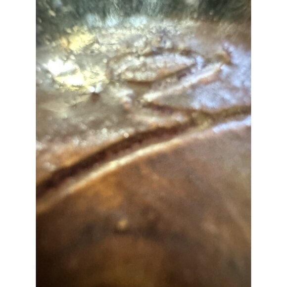 Lined Ceramic Stamped Chawan Bowl W/ Four Red Dots Two Sides 2017 Drip Glaze - Picture 6 of 7